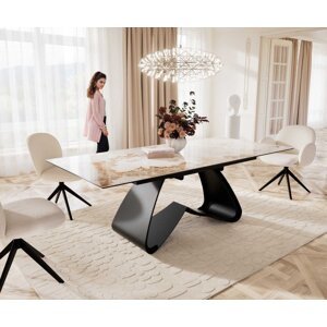 Jedálenský stôl Edge 180-220x100 keramický Minas Melange bielo-béžový