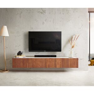 TV stolík Secara 200 cm akáciová hnedá 4 dvierka mramorový záves