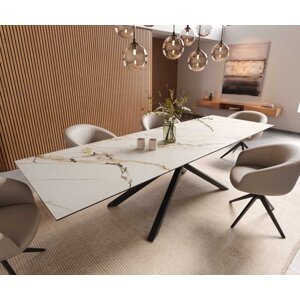 Jedálenský stôl Edge 300x100 keramický Calacatta Luxe bielo-zlato-šedý
