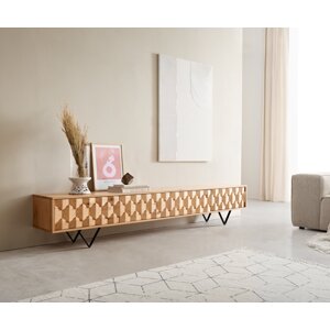 TV stolík Fevo 220 cm prírodný dub 4 dvierka podstavec v tvare V kov
