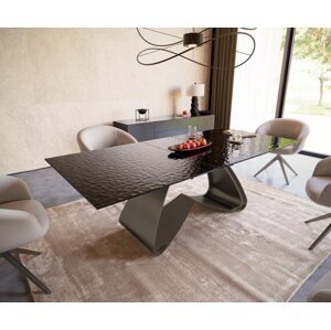 Jedálenský stôl Edge 180-220x100 reliéfne sklo dymovo čierne 3D dizajn