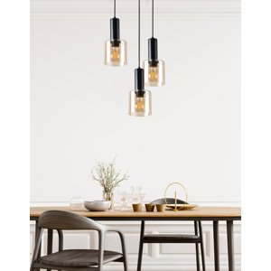 Závesná lampa Isar, čierna, 3x40, E27, jantárové tienidlo