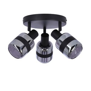 Stropná lampa Yuki, matná čierna, 3x15W, E14, dymové tienidlo