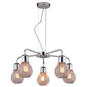Závesná lampa s chrómovým drôteným tienidlom 5x60W, nastaviteľná