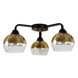 Čierno-zlatá stropná lampa, sklenené tienidlá, 3x60W, Cromina Gold
