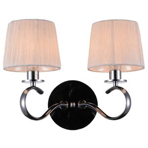 Dvojitá chrómová nástenná lampa s bielym látkovým tienidlom Clara