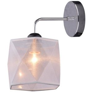 Jednoduchá chrómová nástenná lampa s bielym organzovým tienidlom Nosja