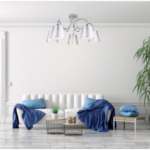 Chrómová stropná lampa 5x40W s látkovým tienidlom Luk