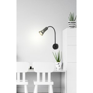 Čierna nastaviteľná nástenná lampa s ramenom + vypínač Arena
