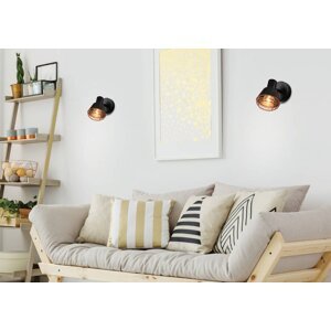 Nástenná lampa s čiernym tienidlom, medená, E14 40W Neria