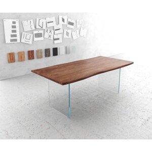 Jedálenský stôl Edge 200x100 cm akáciová hnedá sklenená podnož