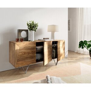 Komoda Wyatt 150 cm sheesham natural 3D vintage nerezová oceľ