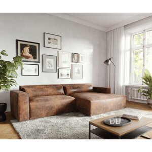 Rohová pohovka Brom 265x150 cm koženka hnedá lenivá pohovka pravá