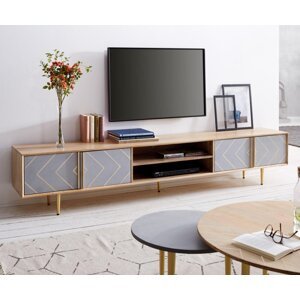 TV stolík Metropolitan 240 cm mango prírodný 4 dvierka betón mosadz
