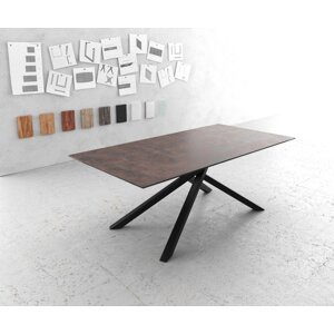 Jedálenský stôl Edge 200x100 sklenený vintage hnedý krížová podstava