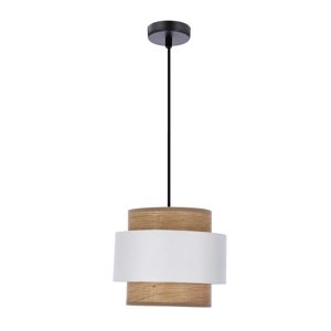 Stropná závesná lampa Forni 1x40W E27 čierne svietidlo s bielym tienidlom z orechového dreva do obývačky, spálne, jedálne, moderného klasického štýlu