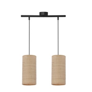 Závesná lampa Fleri čierna 2x60 e27 tienidlo 12x25 béžový ratan