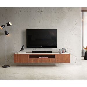 TV stolík Secara 200 cm akáciová hnedá 2 dvierka 2 zásuvky mramorový