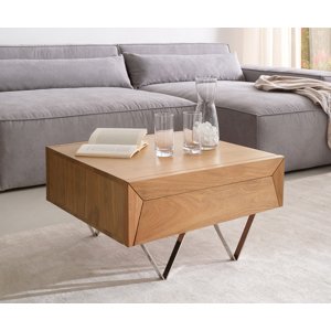 Konferenčný stolík Kayu 60x60x20 cm prírodná akácia 2 zásuvky podstava