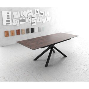 Jídelní stůl Edge 180/220x90 cm sklo hnědé vintage křížová podnož