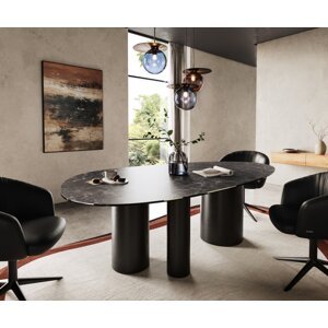 Jedálenský stôl hrana oválna 220x120 keramický Laminam® Nero Greco