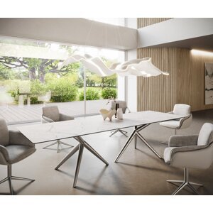 Hranatý jedálenský stôl 300x100 keramický Laminam®Statuarietto biely