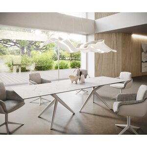 Hranatý jedálenský stôl 300x100 keramický Laminam®Statuarietto biely