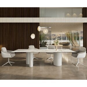 Jedálenský stôl Edge 300x100 keramický Calacatta Luxe bielo-zlatosivý