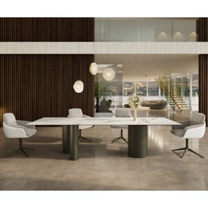 Jedálenský stôl Edge 300x100 keramický Calacatta Luxe bielo-zlato-šedý