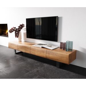 Nízka doska New Live-Edge 200 cm prírodná akácia 4 dvierka behúň kov