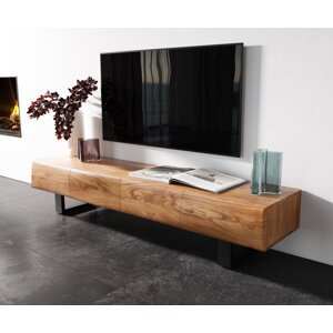 Nízka doska New Live-Edge 175 cm akácia prírodná 4 dvierka behúň kov