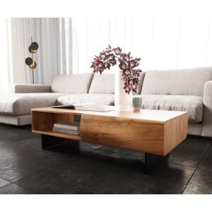 Konferenčný stolík New Live-Edge 115x60 cm prírodná akácia 2 zásuvky 1