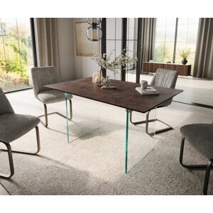 Jedálenský stôl Edge 140x90 sklenený antický hnedý sklenený podstavec