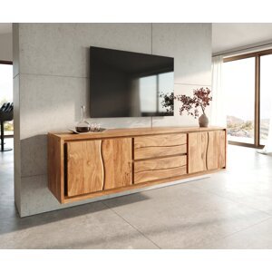 TV stolík Live-Edge 200 cm akácia prírodná 4 dvierka 2 zásuvky