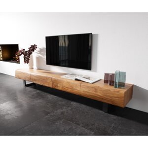 Nízka doska New Live-Edge 240 cm prírodná akácia 4 zásuvky behúň kov