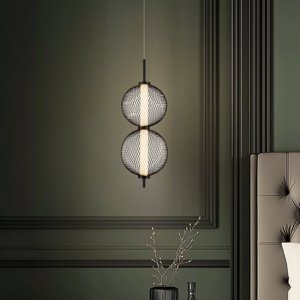 Závesná lampa PUMA s drôteným tienidlom a guľovými tienidlami 14 x 38 cm – dizajnové LED osvetlenie obývačky 3000K
