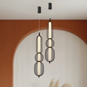 Závesná lampa PUMA s drôteným tienidlom 14 x 71 cm – dizajnové LED osvetlenie obývačky 3000K