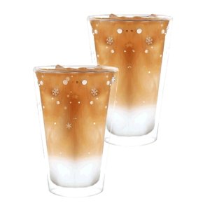 KONDELA Hotcold Typ 34 termo pohár (2 ks) 400 ml priehľadná / vzor vločky