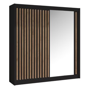 KONDELA Ladder 203 šatníková skriňa s posuvnými dverami čierna / dub craft