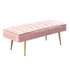 KONDELA Falna čalúnená lavica ružová (Velvet) / zlatá