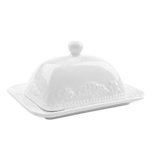 KONDELA Butter Home dóza na maslo (maselnička) biely lesk