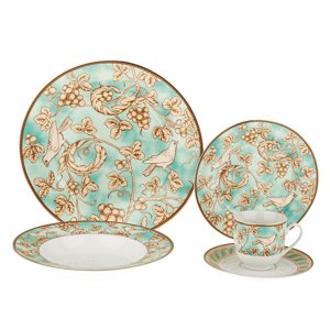 KONDELA Donatella Turquoise porcelánová jedálenská súprava (20 ks) tyrkysová / biela / zlatá