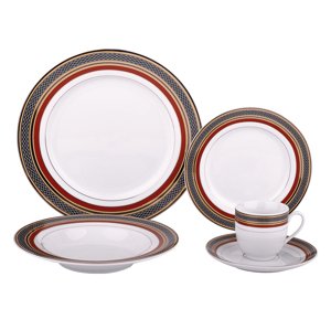 KONDELA Donatella Gold porcelánová jedálenská súprava (20 ks) červená / biela / zlatá