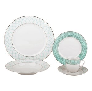 KONDELA Donatella Sky Blue porcelánová jedálenská súprava (20 ks) biela / zlatá / modrá
