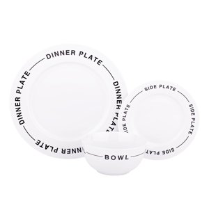 KONDELA Laurel porcelánová jedálenská súprava (12 ks) biela / čierna