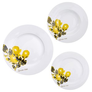 KONDELA Kominor Typ 1 porcelánová jedálenská súprava (18 ks) biela / zelená / žltá