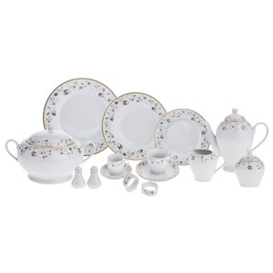 KONDELA Garida Typ 3 porcelánová jedálenská súprava (57 ks) biela / zlatá / ružová / zelená