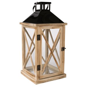 KONDELA Tamol Typ 1 drevený lampáš 37 cm prírodná / čierna