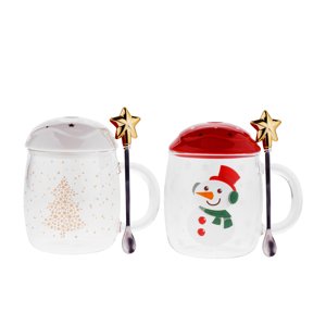 KONDELA Happy Duo šálka s vrchnákom a lyžičkou (2 ks) 480 ml kombinácia farieb