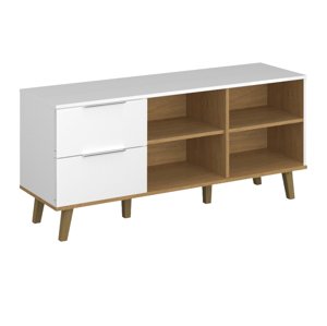KONDELA Nepu 2S/134 komoda biela / dub kamenný